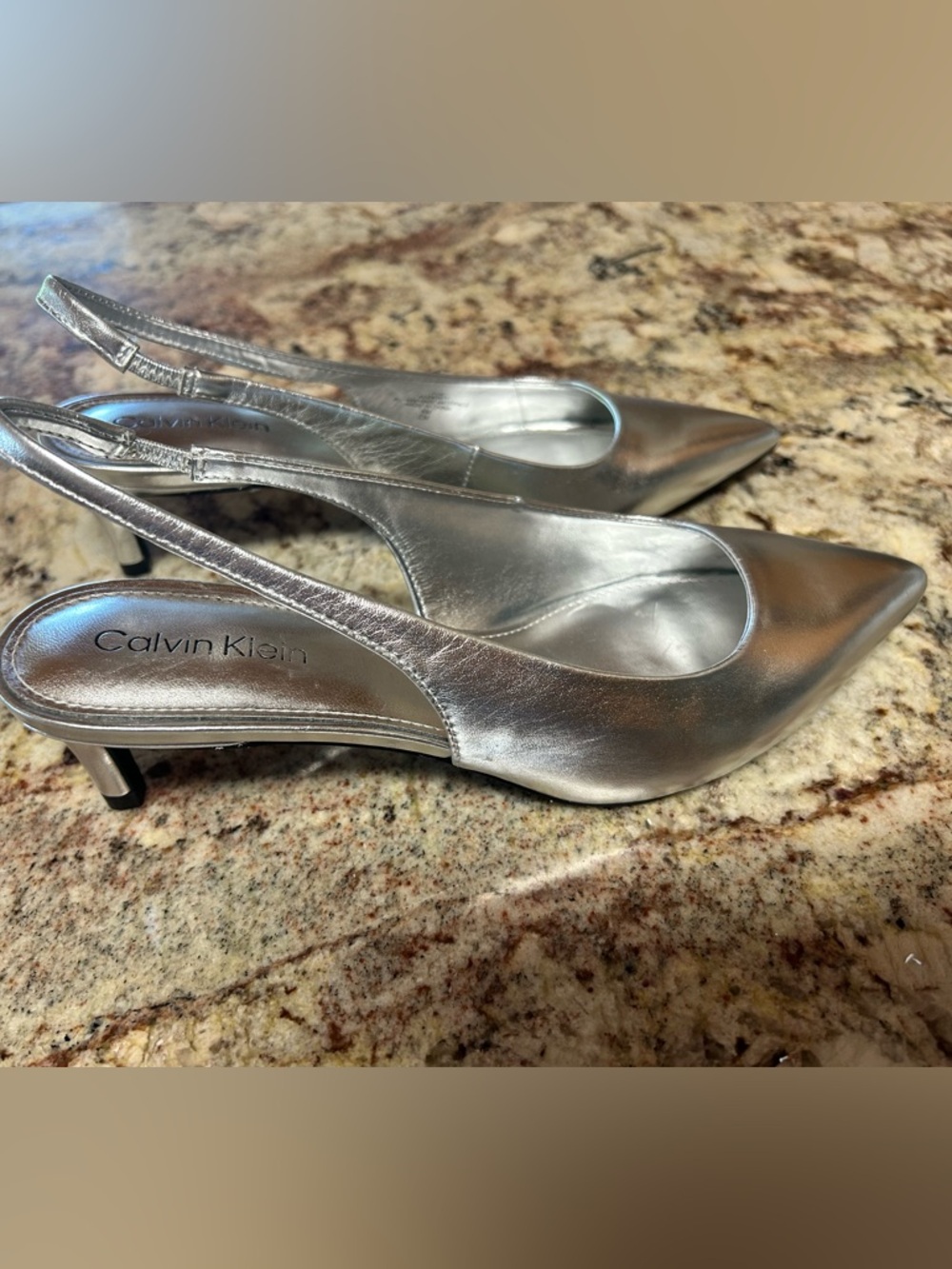 New Calvin Klein Metallic Silver Slingback Pointed Pumps women’s 7.5 Heels